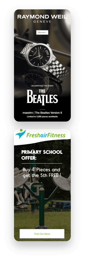 Raymond Weil Beatles watch and Fresh Air Fitness adverts