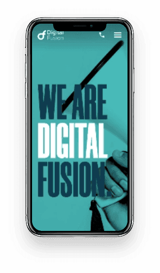 Digital Fusion website shown on a mobile phone