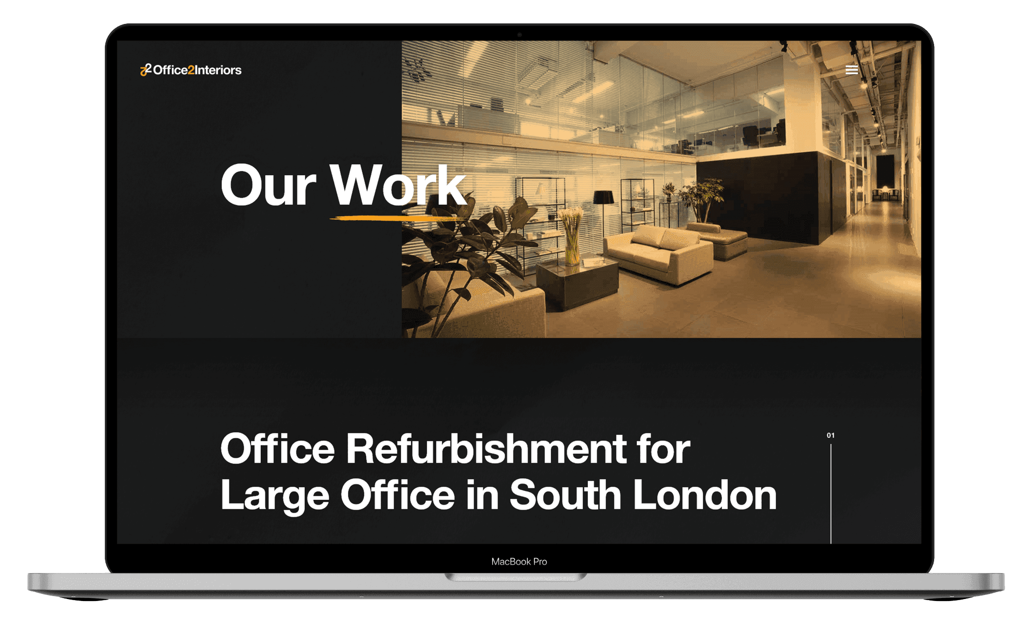 Office2Interiors website shown on a laptop