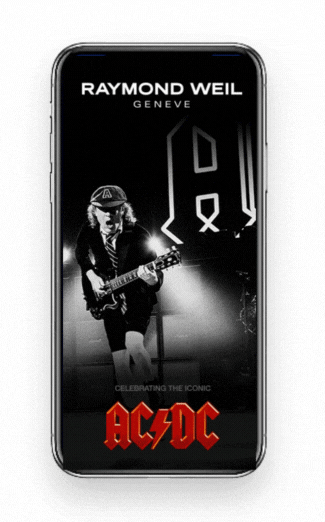 Raymond Weil ACDC watch images displayed on a phone screen