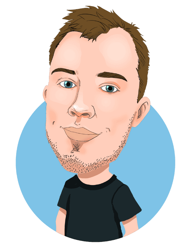 Caricature in Thunderbolt's signature style of Josh smiling